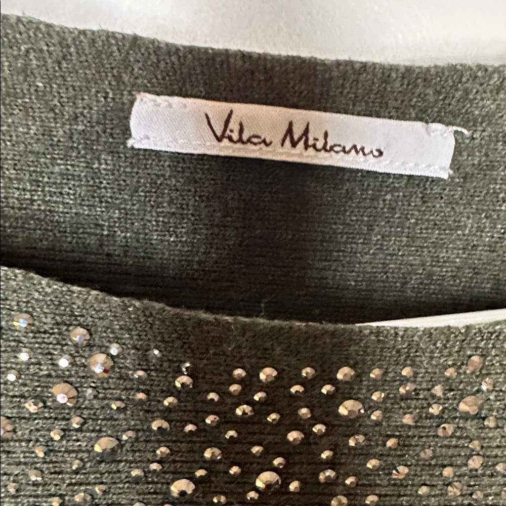 Vila Milano Green Sweater With Rhinestones, Medium, PTP 21 - Picture 3 of 7